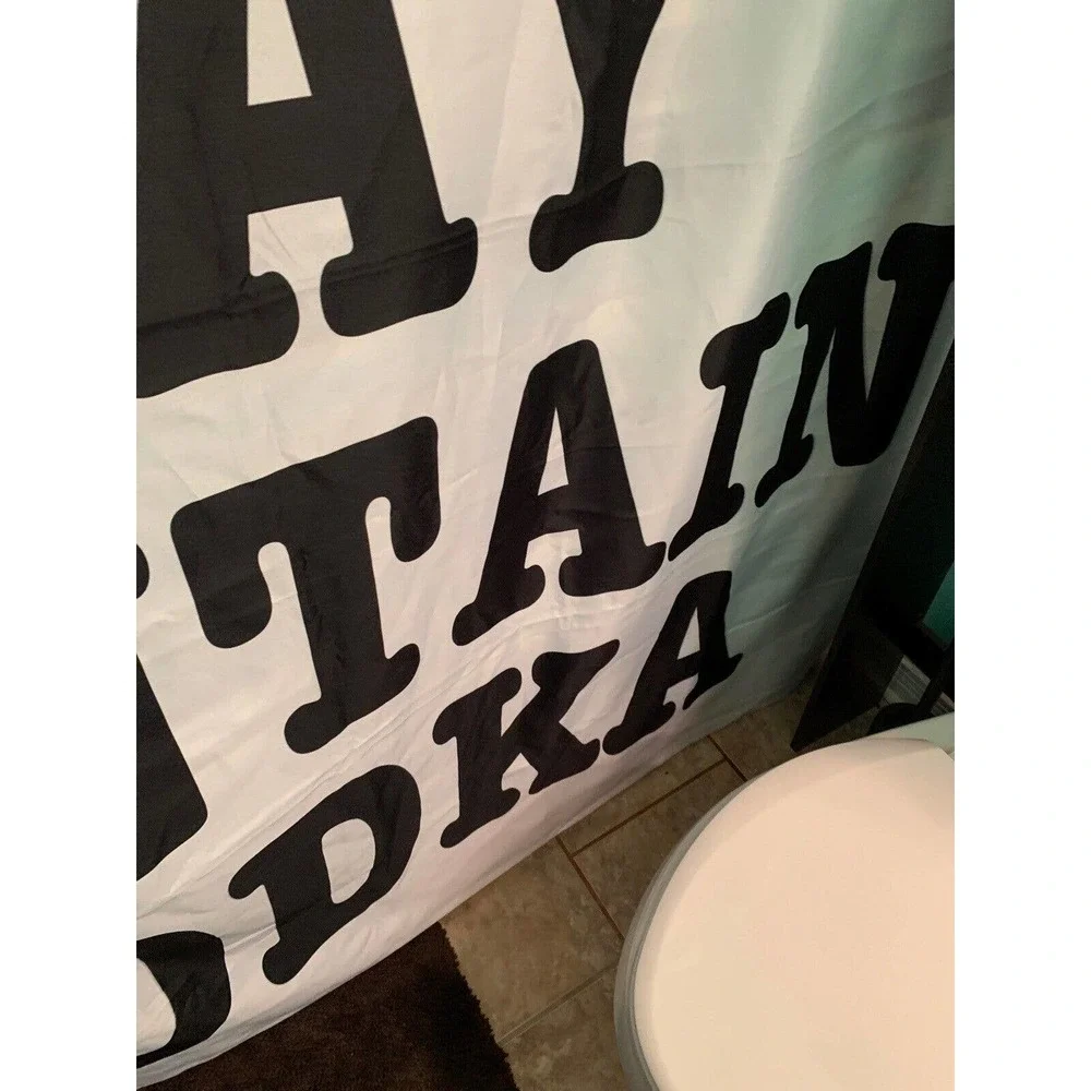 CafePress May Contain Vodka Shower Curtain (769898806) Open Pkg FS Bnfts Charity